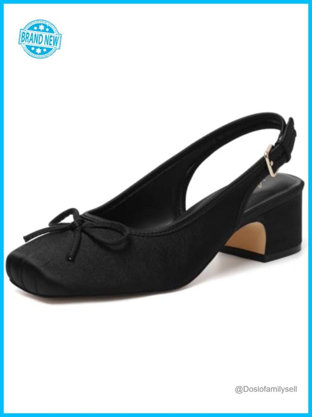 Mostrin Low Block Heel Slingback Pumps Square Toe Satin Mary Jane with Bow